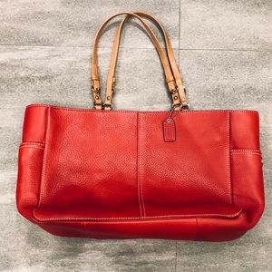 Red leather large Coach tote bag